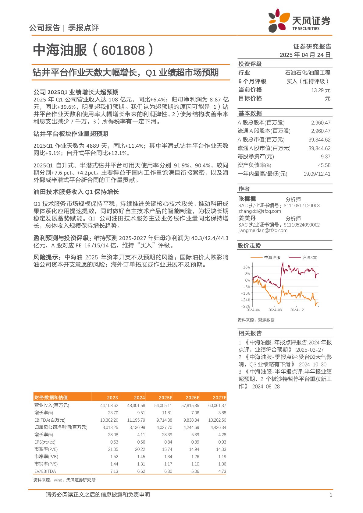 钻井平台作业天数大幅增长,Q1业绩超市场预期